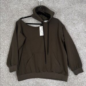 NWT Emma & Sam One Shoulder Army Green & Black Hoodie - Small